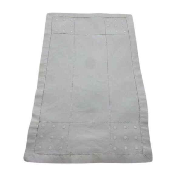 Vintage Embroidered Dresser Scarf or Centerpiece Table Linen White Polka Dots - Picture 1 of 3